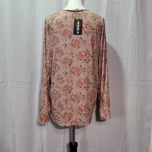 Doublju Women's Pink NWT High-Low Long Sleeve Floral V-Neck Top Size Large - Picture 9 of 11